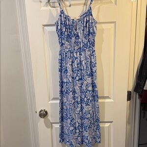 LOFT Blue and White Floral Midi Dress